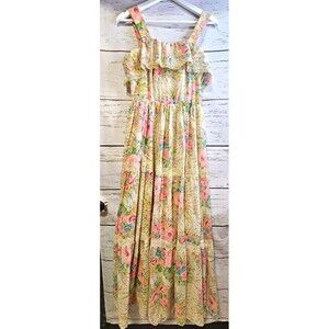 70s NOS ACT I New York Prairie Maxi Dress Floral Lace Size 11 XS